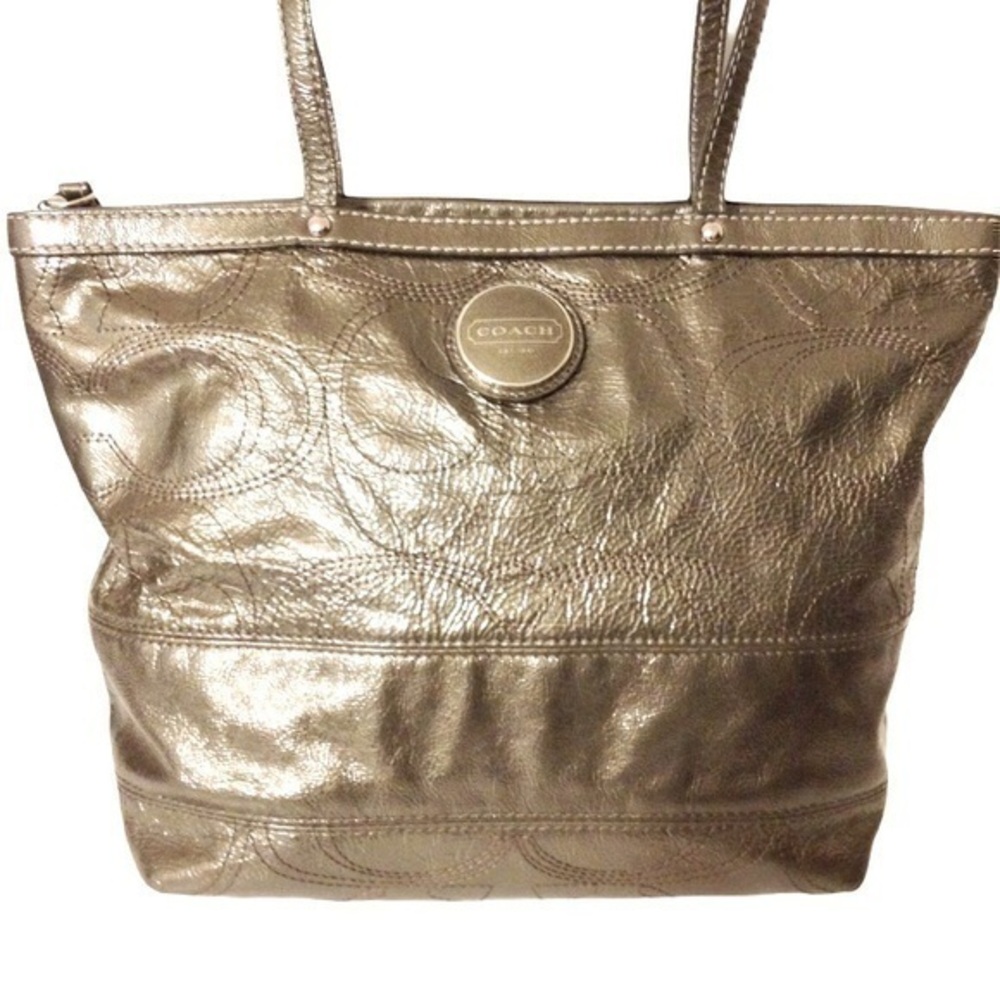 coach patent leather zipper tote bag purse